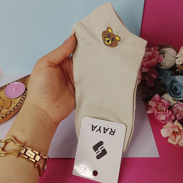 جوراب مچی زنانه برند Raya طرح خرسی ریزه مدل نخی و اسپرت و روزانه و راحتی