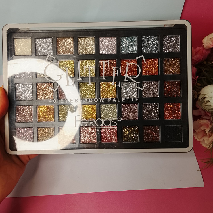 پلت سایه 40تایی گلیتری و شاین دار FeRaas cosmetic 40عدد رنگ جذاب